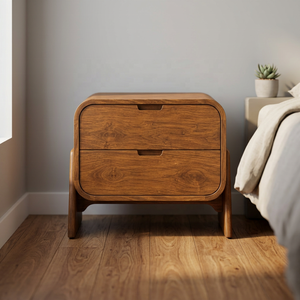 Mueble de Salón de Madera de Mango Maciza con 2 Cajones, Frente Redondeado y Patas Anguladas |   Muebles de Sala de Estar Modernos de Mediados de Siglo - Product Image 3