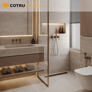 Vasque en travertin naturel, meuble-lavabo flottant en <span class=keywords><strong>marbre</strong></span> <span class=keywords><strong>beige</strong></span> avec tiroir en bois pour <span class=keywords><strong>salle</strong></span> <span class=keywords><strong>de</strong></span> <span class=keywords><strong>bain</strong></span> <span class=keywords><strong>de</strong></span> villa ou d'hôtel - Product Image 5