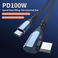 3ft 5A USB3.2 10Gbps 4K @ 60Hz PD 100W USB C a USB C Cable Codo de 90 grados Carga súper rápida Thunderbolt 3 USB Tipo C Cable