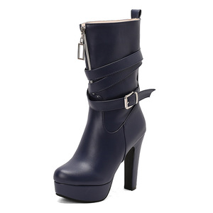 Women's Autumn Winter Fashion High Heels <b>Ankle</b> Boots PU Upper Rubber Outsole ZIP Buckle Strap Closure Solid Toe Convenient Wear - Product Image 1