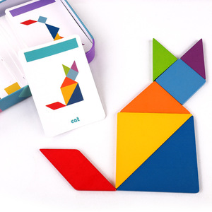 Puzzle Tangram Magnetik Kayu Anak-Anak dalam Kotak Besi, Mainan Papan Magnetik untuk Siswa TK - Product Image 4