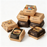 Boîte à hamburger en papier jetable, logo personnalisé imprimé, papier kraft de qualité alimentaire, boîte à burger, emballage à emporter pour la restauration rapide