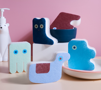 Ensemble d'éponges en polyester en forme de sourire, petites, multifonctions, absorbantes, pour le nettoyage de la cuisine, des ustensiles et des assiettes