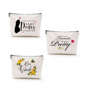 Custom Pattern Logo Zipper Toiletry Pen <b>Case</b> Eco-Friendly Travel Cotton Canvas Cosmetic <b>Makeup</b> Bags Fashionable Cartoon Style - Product Image 1