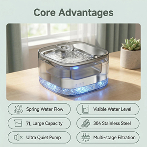 <span class=keywords><strong>Fontaine</strong></span> à <span class=keywords><strong>eau</strong></span> pour animaux de compagnie sans BPA, réservoir transparent de 7 L (237 oz) en stock, pour plusieurs animaux - Product Image 2