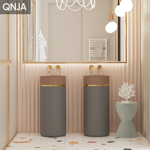 Usine en gros nouveau Design bassin de <span class=keywords><strong>colonne</strong></span> indépendante lavabo de salle de bain en <span class=keywords><strong>pierre</strong></span> artificielle lavabo de base intégrée - Product Image 5