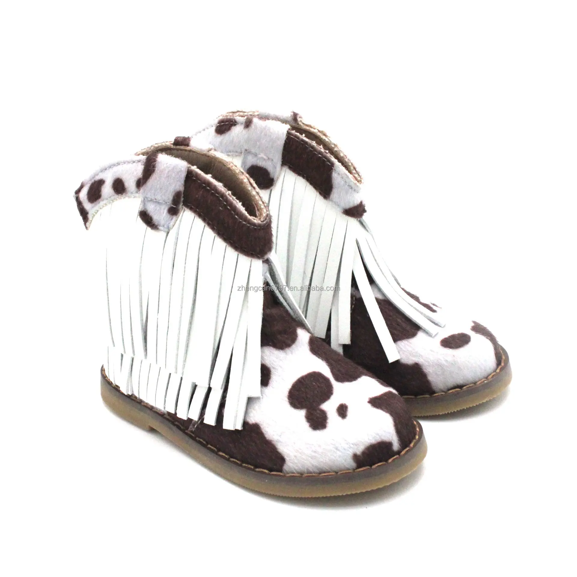 British Style Kids Shoes Tassels Cow Print Boots Autumn And Winter Snack Booty Shorts