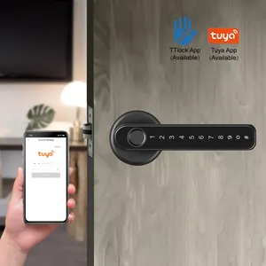 Tuya WIFI App High Security Fully Automatic Lever Lock Biometric electronic Fingerprint Phone Handle Safe Smart Lock