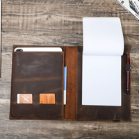 Cuaderno de piel auténtica B5 con logotipo personalizado impreso retro cubierta completa en relieve hecho a mano con ranura para bolígrafo CF9061