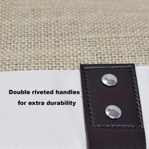 Sacs de courses réutilisables en jute de style marché français avec poignées en similicuir, poche intérieure et protection plastique imperméable - Product Image 6