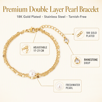 Bracelet en chaîne de perles double couche plaqué or 18 carats, acier inoxydable, fermoir à ressort réglable, bijoux pour femmes, vente en gros OEM