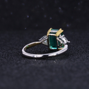 Starsgem लैब बढ़ी पन्ना रत्न केंद्र पत्थर बेरंग moissanite सोने की अंगूठी के साथ शादी के लिए - Product Image 5