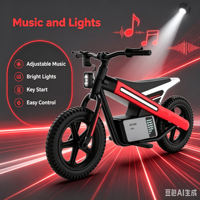 Moto électrique tout-terrain pour enfants, 3 roues, moteur brushless, démarrage à clé, lumières musicales, pneus gonflables, jouet d'extérieur, cadeau