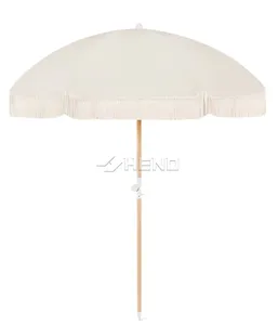 <span class=keywords><strong>Parasol</strong></span> de plage bohème de luxe en bois véritable de 200 cm, imprimé personnalisé vintage, recyclé, avec pompons – Prix usine - Product Image 3