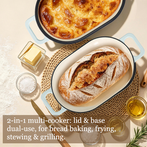 Four à pain ovale en fonte émaillée 2-en-1, pot à pain double fonction, cloche à pain au levain pour la cuisson à domicile et en commerce - Product Image 6