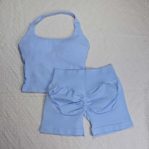 Completo Sportivo da Donna 2 Pezzi con Logo Personalizzato, Top Corto Halter e Pantaloncini, Sexy Set da Allenamento <span class=keywords><strong>per</strong></span> <span class=keywords><strong>Palestra</strong></span>, Asciugatura Rapida, Effetto Seconda Pelle, <span class=keywords><strong>per</strong></span> Yoga - Product Image 5