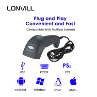 Lecteur de codes-barres LONVILL, pistolet de numérisation de codes QR, scanners de codes-barres 2D avec USB RS232 PS2