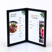 Porte-menu LED A4 éclairé, pliable, affichage lumineux 500 cd, blanc crème, pour restaurant, hôtel, club (intérieur)