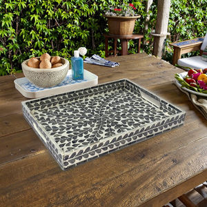 Gelakt Parelmoer Ingelegd Mozaïek Dienblad Rechthoekige Houten Marmeren Handgrepen Voor Thee Ontbijt Borden - Product Image 4