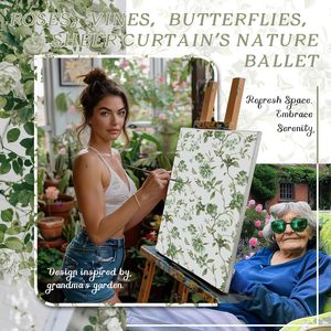 Lajode Rideaux transparents élégants <span class=keywords><strong>vert</strong></span> <span class=keywords><strong>sauge</strong></span> avec motif de feuilles de printemps pour le salon et la chambre à coucher 72x52 pouces 2 panneaux - Product Image 3