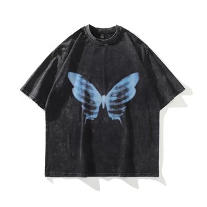 T-shirt vintage distressed con grafica a scheletro e torace, vestibilità ampia, top streetwear da uomo - Product Image 4