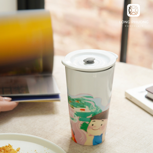 Taza de cerámica Thanh Y de 700ml con tapa, resistente al calor y elegante | Perfecto para regalos | Fabricante de vajilla OEM - Product Image 4