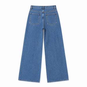 Jean en denim taille haute à jambe large pour femme, coupe ample, longueur intégrale, en coton délavé, style décontracté printemps - Product Image 2