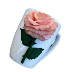 Popular 3D polymer clay ceramic gift coffee mugs with rose flowers for wedding anniversary and valentine's day gifts milk Cup