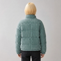 Chaqueta acolchada de pana con cordón y cremallera para mujer AQTQ, personalizada con logo OEM, para exteriores, invierno, nieve, fabricante de prendas en blanco.