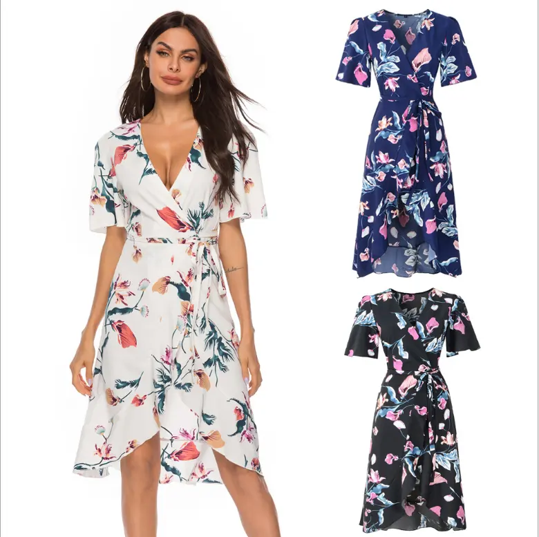 2021 New Style Womens Summer Maxi Long lady dress Evening Party Beach Dresses Sundress Floral dresses women lady elegant