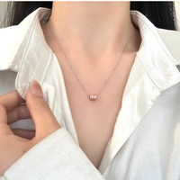 Collier pendentif cylindrique double anneau tendance en argent sterling S925 avec design cylindrique court à coupe géométrique