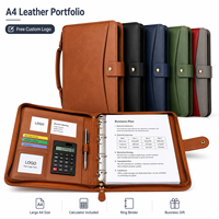 Portafolio de Cuero A4 con Cierre y Asa, Personalizable con Logotipo, Carpeta de 4 Anillas, Calculadora, Organizador de Documentos Multicolor