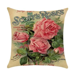 American Style Vintage Rustic Retro Floral Cushion Case Romantic Rose Flower Pillow Cover