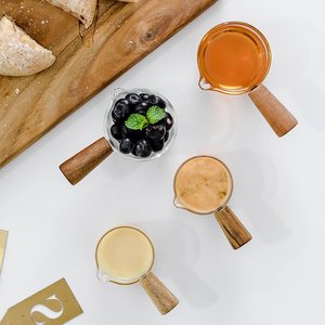 Accessoires de cuisine en gros : Distributeur de café, petite <span class=keywords><strong>mini</strong></span>-tasse doseuse en <span class=keywords><strong>verre</strong></span> à double bec avec poignée en bois - Product Image 6