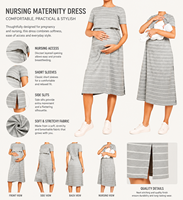 Robe de maternité rayée pour femme enceinte, idéale pour l'automne, la post-partum et l'allaitement, tenue décontractée pour la maison, en polyester – Grande Vente