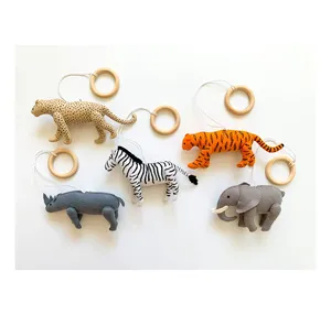 Jouets de gymnastique pour bébés, animaux en feutre suspendu montessori, jungle, zèbre, tigre, lion, rhino, éléphant, safari, décoration pépinière