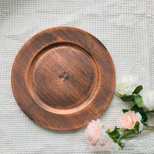 Plateaux ronds à motif de grain de bois multicolores à double placage Matériau sûr Cadeaux en gros Bol à fruits Assiettes décoratives pour chargeur - Product Image 5