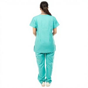 Ensemble de tenues médicales pour femmes, col en V, manches courtes, uniforme d'hôpital, tenue de travail d'infirmière en tissu avec poches, polyester/coton, détection d'aiguilles - Product Image 2