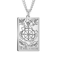 Collier carré unisexe en acier inoxydable 316 gravé personnalisable avec motif de carte de tarot, bijoux Shunquan, cadeau tendance hip-hop