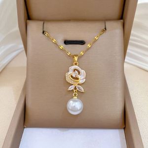 Stainless Steel Jewelry Set Non Fade Court-style Pearl Flower Necklace Earring Ring Women Clavicle <b>Chain</b> Choker Charm Jewelry - Product Image 2