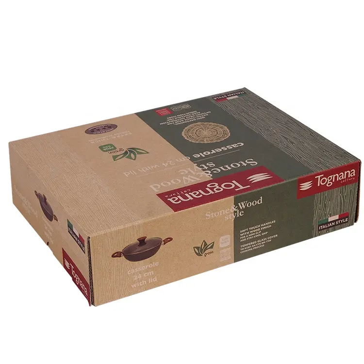 B flute BE flute eco-friendly corrugated cardboard paper shipping package box 3 color on kraft paper for cooker pan