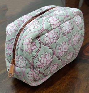 Quilted Cotton <b>Makeup</b> Bag Floral Print Zipper Cosmetic Pouch Travel Toiletry <b>Case</b> - Product Image 4