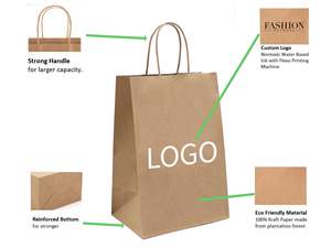 Sac en papier kraft de conception populaire pour le shopping, sacs en papier à poignée plate - Product Image 3