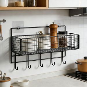 Étagère de rangement murale en métal, 36 cm, noire, sans perçage, pour salle de bain, cuisine, chambre à coucher - Product Image 2
