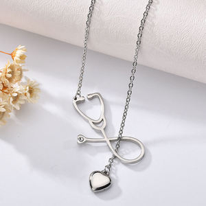 Placcato oro titanio acciaio medicale ciondolo strass stetoscopio collana per medici infermieri maglia catena accessorio da sposa - Product Image 3
