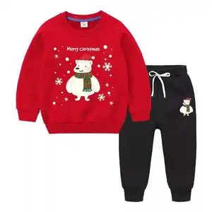 De Navidad moda 100% algodón Boutique 2 piezas bebé niño suéter chándales