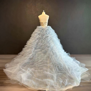 ชุดราตรีงาน Quinceanera สีฟ้าอ่อน รุ่น Nt16 แบบไร้สาย ประดับด้วยลูกปัดและผ้าชีฟอง ช่วงเอวทรงธรรมชาติ สำหรับเด็กอายุ 15 ปี - Product Image 4