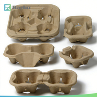 Plateau porte-gobelets en pulpe de papier compostable RAYBO avec logo personnalisé, 4 gobelets, recyclable, pour boissons à emporter