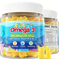 Gummies Omega 3 pour enfants saveur pêche DHA EPA Calcium Vitamines D3 K2 C Soutien Concentration Croissance Immunité 60 unités Oursons Gommeux