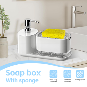 Temu cuisine manuel savon pompe distributeur <span class=keywords><strong>vaisselle</strong></span> <span class=keywords><strong>liquide</strong></span> boîte distributeur <span class=keywords><strong>porte</strong></span>-éponge 3 en 1 accessoires organisateur - Product Image 5